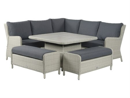 Bramblecrest Chedworth Dove Grey Rattan Reclining Corner Sofa w/Square Adjustable Table & 2 Benches